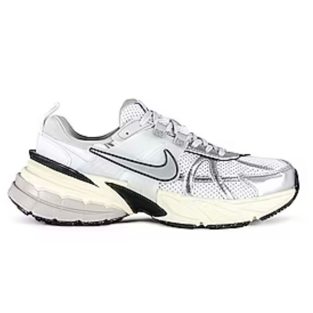 Nike V2K Run White and Metallic Silver Sneakers